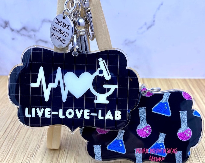 Lab Week Gift, Live Love Lab Keychain, Lab Bag Tag, Science Backpack