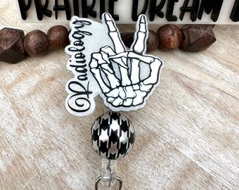 Carrete de credencial de radiología: Diseño de esqueleto de la paz, acrílico no tóxico