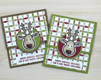 Porta tarjetas de regalo de reno hecho a mano: porta billetes navideños, juego de 2