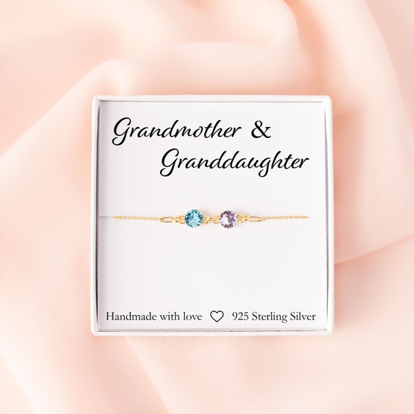 Grandmother & Granddaughter Bracelet, Gift For Grandma, Gift For Granddaughter, Two Birthstone Bracelet, Personalised Gift, Christmas Gift