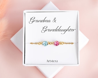 Personalised Bracelet Grandma and Granddaughter, Birthstone