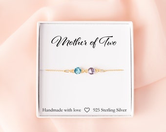 Two Birthstone Sterling Silver Bracelet - Gift for Mum