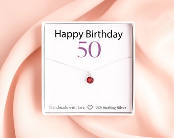 50th Birthday Necklace: Sterling Silver Crystal Birthstone Pendant