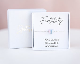 Sterling Silver Fertility Bracelet: Rose Quartz, Aquamarine, Moonstone