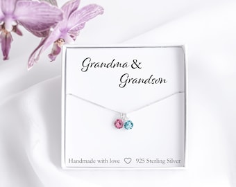 Grandma Grandson Necklace, Grandma Birthday Gift from Grandson, Grandma Jewelry, Birthstone Necklace, Christmas Gift