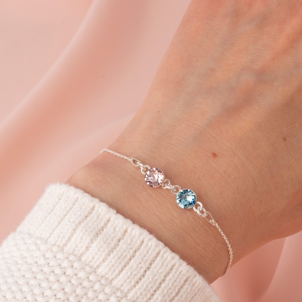 Bracelet deux pierres de naissance, bracelet de famille, cadeau pour soeur, cadeau pour meilleure amie, cadeau pour fille