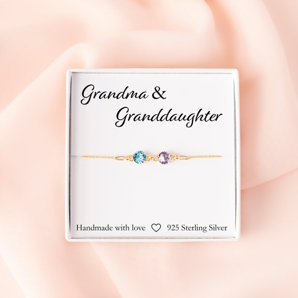 Grandma & Granddaughter Bracelet, Two Birthstone Bracelet
