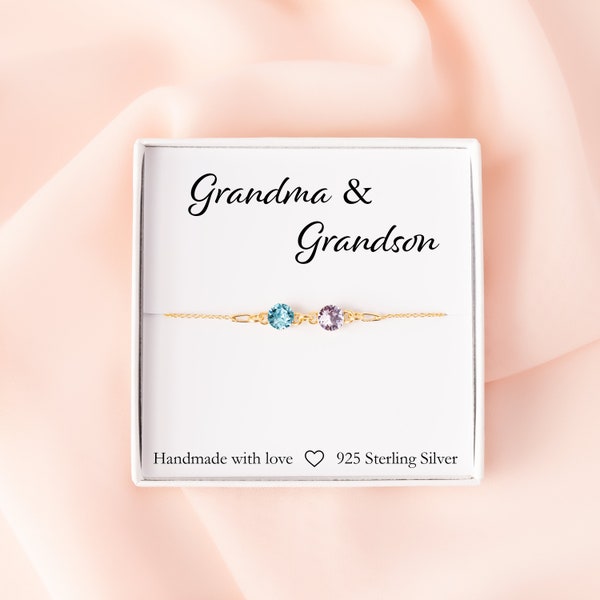 Grandma & Grandson Bracelet, Two Birthstone Bracelet, Sterling Silver Bracelet, Personalized Gift