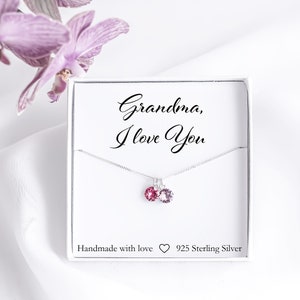 Sterling Silver Grandma Birthstone Necklace: Family Jewelry Gift