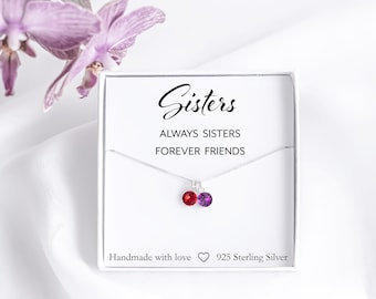 Personalized Sister Necklace, Two Birthstones, Sterling Silver
