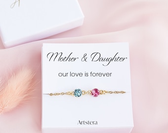 Mother Daughter Bracelet, Mothers Day Jewellery, Birthday Gift, Two Birthstone Bracelet