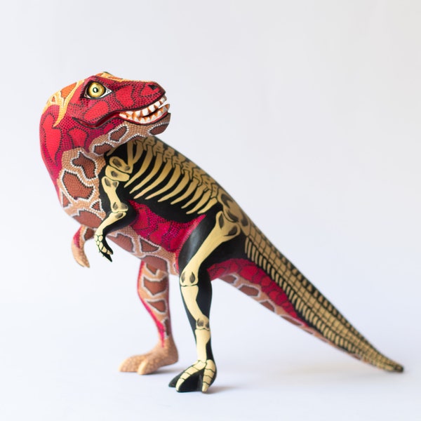 Day of The Dead T- Rex Alebrije - Oaxaca Woodcarving By Eleazar