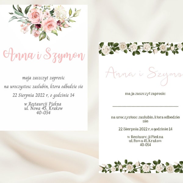 Wedding Invitations to PRINT l Wzory Zaproszen do Pobrania i Wydrukowania l Piekne, cyfrowe, kwiatowe Zaproszenia Personalizowane l