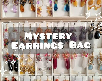 Crystal Earrings Mystery Bag, Handmade Natural Gemstone Dangle Earrings, Jewelry Grab Bag