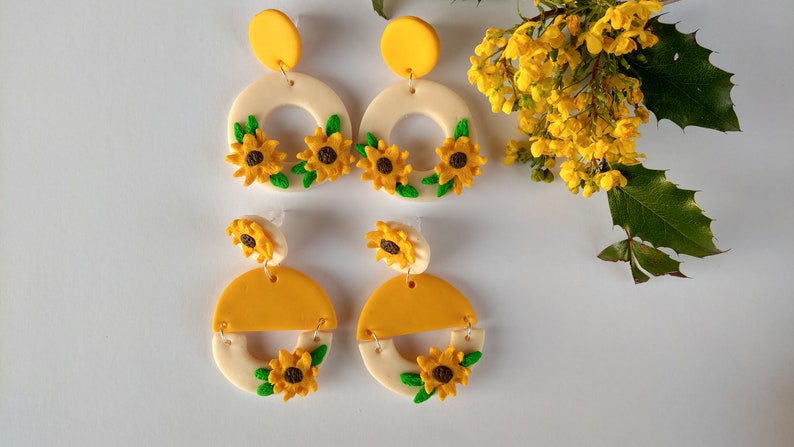 Clay Jewlry women\u2019s earrings Clay Earring Sunflower Clay Earrings Handmade Earrings polymer clay earring Statement Earrings
