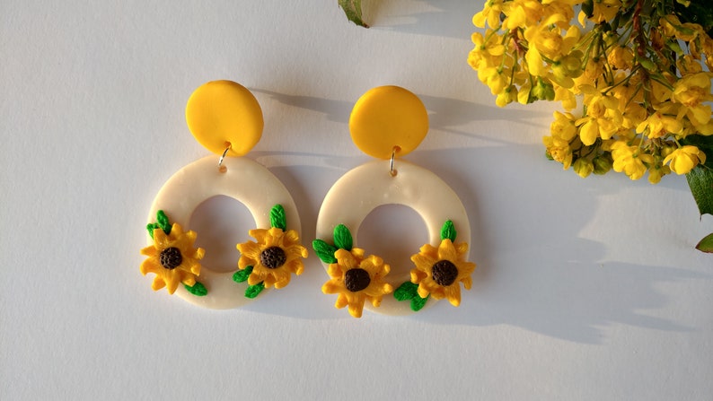 Clay Jewlry women\u2019s earrings Clay Earring Sunflower Clay Earrings Handmade Earrings polymer clay earring Statement Earrings