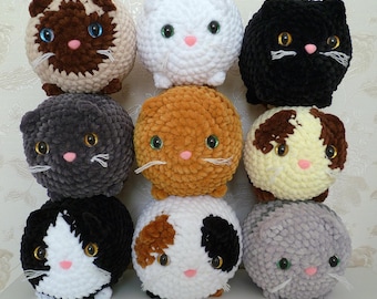 Gato de peluche de ganchillo / gatito suave y regordete de peluche / Gato panecillo / Negro, siamés, esmoquin, calicó, naranja, gatos esponjosos / Regalo para amantes de los gatos