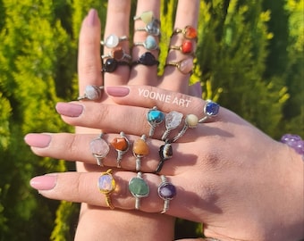 KAUFEN SIE 2, ERHALTEN SIE 1 GRATIS! Draht Gewickelt Kristall Ring | Kundenspezifische Kristallringe | 14K Gold Ringe | Einzigartige Edelstein Drahtringe | Handgefertigte Ringe für Damen