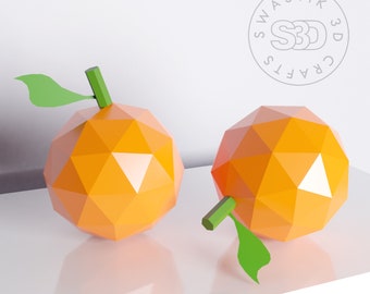 PDF Template of Orange fruit papercraft / 3D fruit Papercraft/ Fruit Decoration/Christmas decoration/ Birthday Decoration/ Orange lowpoly