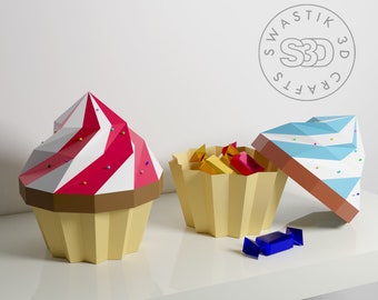 Cupcake Gift Box Papercraft , 3D Papercraft , Favor Box Template , Gift Box SVG File , Birthday Favor Box, Paper craft Pattern PDF , Muffin