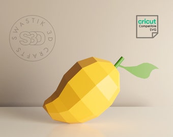 Papercraft 3D-sjabloon van mango fruit, Cricut bestand met SVG, Lowpoly fruit Papercraft, verjaardag decoratie rekwisieten, taart decor,