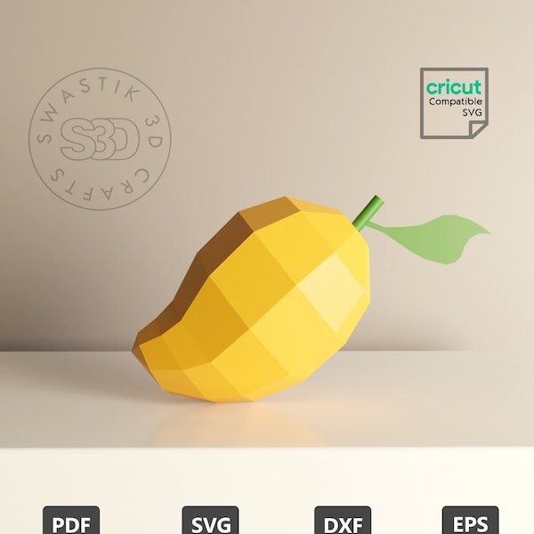 Papercraft Modèle 3D de mangue, fichier Cricut avec SVG, Lowpoly Fruits Papercraft, accessoires de décoration d'anniversaire, décor de gâteau,