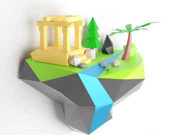 Island Papercraft / Ancient Ruins Papercraft/ PDF Template / Lowpoly Papercraft / Stonage craft / 3D Papercraft / Floating Island / Origami