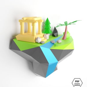 Island Papercraft / Ancient Ruins Papercraft/ PDF Template / Lowpoly Papercraft / Stonage craft / 3D Papercraft / Floating Island / Origami