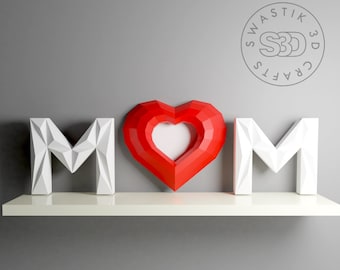 Mothers Day Gift 3D Papercraft / Lowpoly Papercraft /3D Heart mom papercraft / Heart Letter M papercraft / Pepakura crafts/ PDF Template