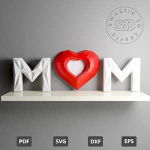 Regalo del Día de las Madres 3D Papercraft / Lowpoly Papercraft /3D Heart mom papercraft / Heart Letter M papercraft / Pepakura Crafts/ Plantilla PDF