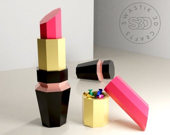 PDF Template of 3D Lipstick Gift Box Papercraft , 3D Papercraft , Lowpoly Papercraft , Gift for her, Pepakura Papercraft Template SVG