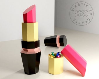 3D Lipstick Gift Box Papercraft Template (PDF)