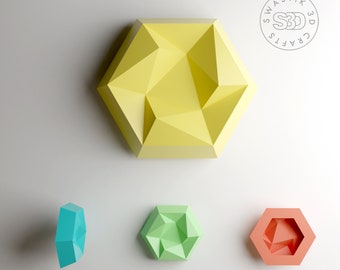 3D Wall Hexagon Tile Papercraft: Lowpoly Mosaic Decor (PDF Template)