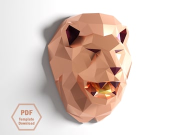 Lion Papercraft/ Papercraft/ 3D lion papercraft/ Lowpoly papercraft/ Origami/ PDF template/Roaring Lion/ 3D papercraft/ lowpoly papercraft