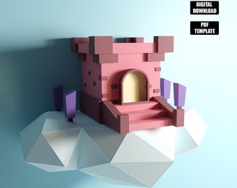 Castle on Cloud Papercraft, 3D Papercraft of Castle, Cloud Papercraft, Fairy House Papercraft, Lowpoly Papercraft, Papercraft Template PDF