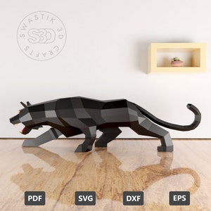 PDF Template of Panther Paper Craft , Lowpoly Panther Paper craft, 3D paper craft, Origami, Black Panther  Paper model, Digital Template SVG