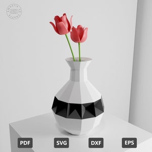 VASO PER FIORI Modello di carta 3D, modello SVG per vaso di fiori di carta, vaso 3D