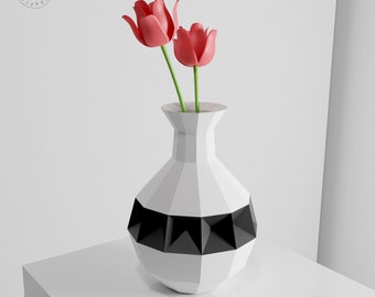 3D Paper Flower Vase Template, DIY Papercraft Pot (pdf, svg, dxf, eps)