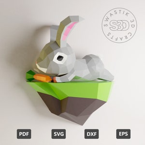 PDF Template of Rabbit on rock Papercraft / 3D DIY Lowpoly Papercraft / Rabbit Pepakura file / SVG file papercraft / 3D Papercraft files