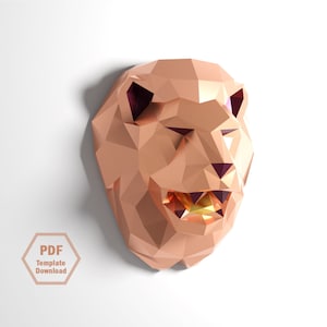 León de papel lowpoly: Plantilla PDF de origami 3D