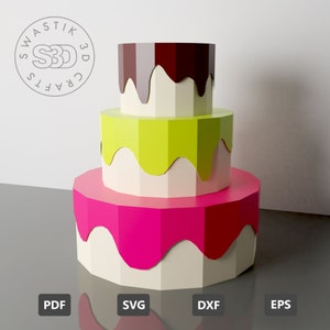 Plantilla PDF de papel para hacer tartas / Caja sorpresa para tartas en 3D / Caja para tartas de cumpleaños / Caja de regalo / Archivo SVG