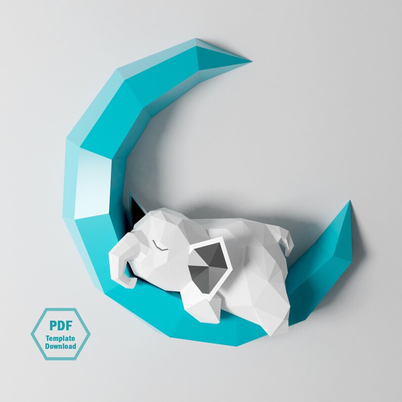 Elephant on Moon 3D Papercraft Template (PDF) - Etsy
