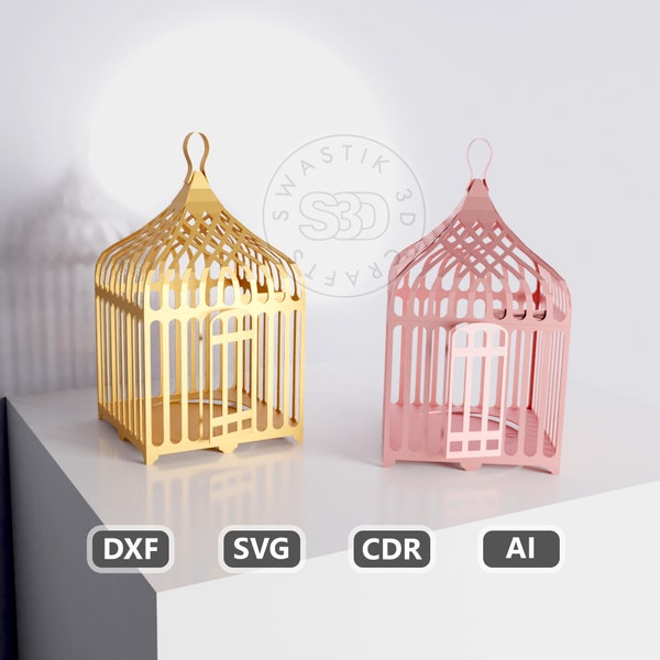 Papercraft Bird Cage / Paper Lamp /Fichiers DXF Pour la découpe au laser / Artisanat en papier 3D / Lanterne en papier / Décoration d'anniversaire / Décoration de Noël