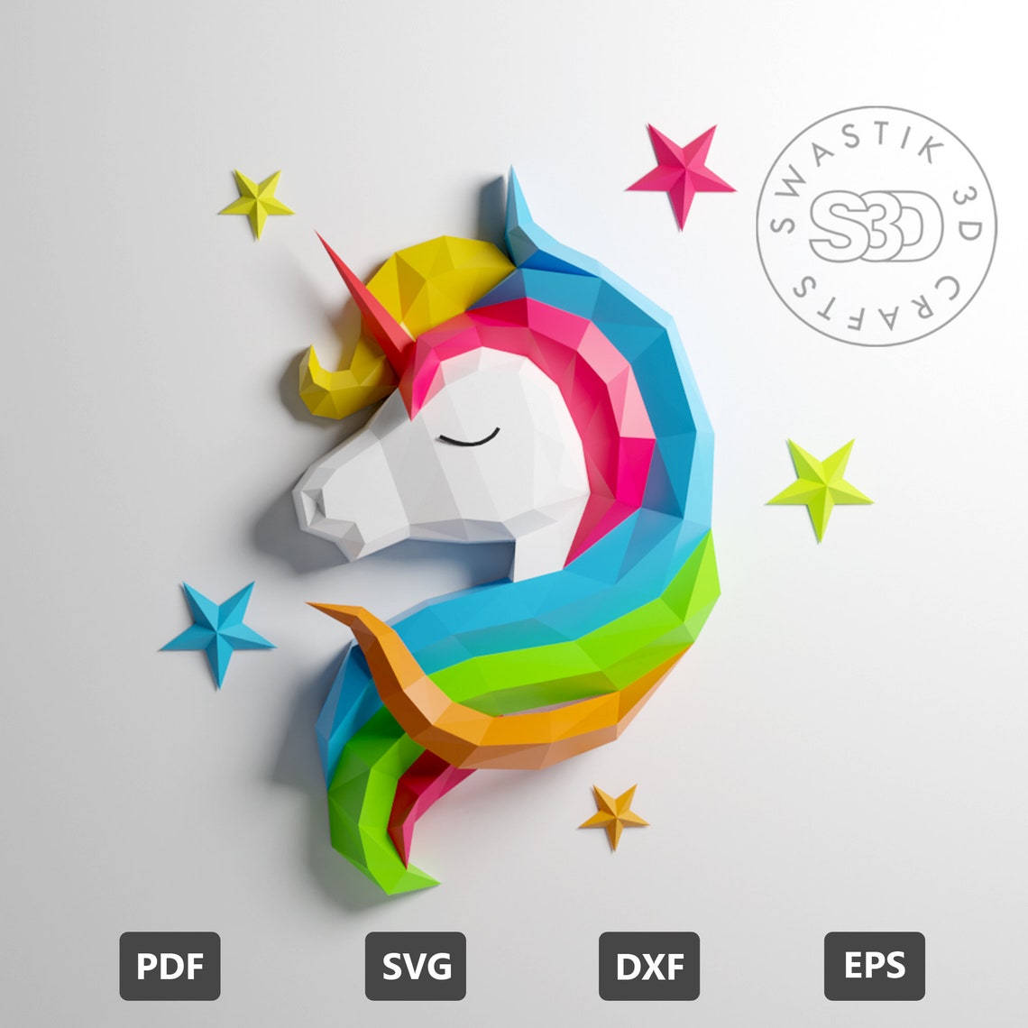 Unicorn Paper Craft PDF Template Lowpoly Unicorn Model - Etsy