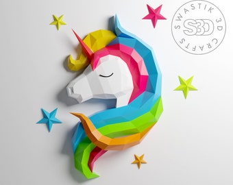 Unicorn Paper craft PDF Template, Lowpoly Unicorn model, Unicorn horse Paper craft Pattern