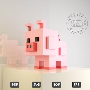 Papercraft 3d Template of Pig , Lowpoly 3D Pig , Papercraft Template , Voxel Art , Pepakura Template , DIY Birthday decoration , SVG files 画像 4
