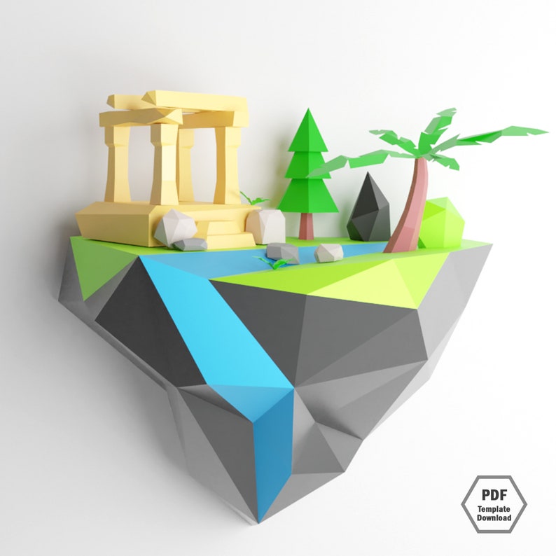 Ancient Ruins Island Papercraft: Lowpoly 3D Template (PDF) - Etsy
