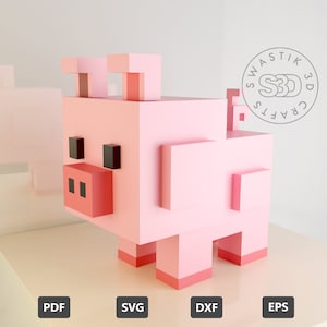 Papercraft 3d Template of Pig , Lowpoly 3D Pig , Papercraft Template , Voxel Art , Pepakura Template , DIY Birthday decoration , SVG files 画像 3