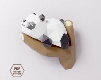 Panda Papercraft Template: 3D Lowpoly Panda on Tree (PDF)