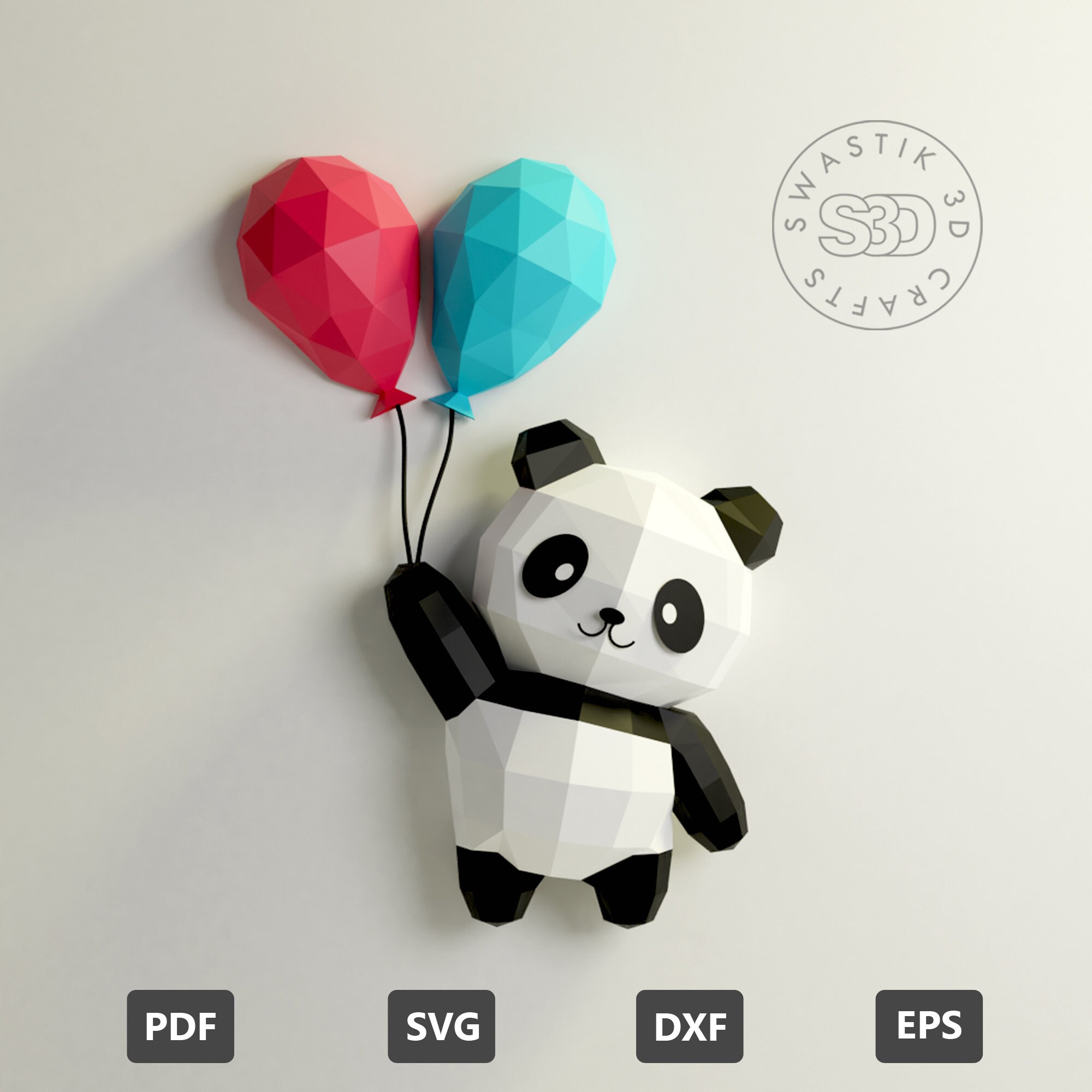 PDF Template of Panda With Baloon Flying Panda 3D - Etsy